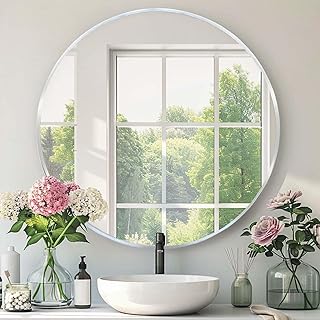Round Silver Mirror, 30 Inch Circle Silver Mirror, Metal Frame Round Wall Mounted Mirrors