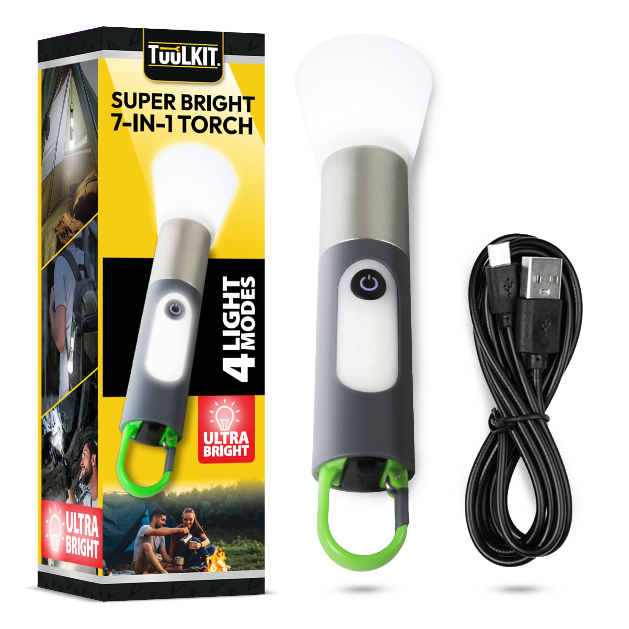 TUULKIT 7-in-1 Super Bright Torch with 4 Light Modes, Grey