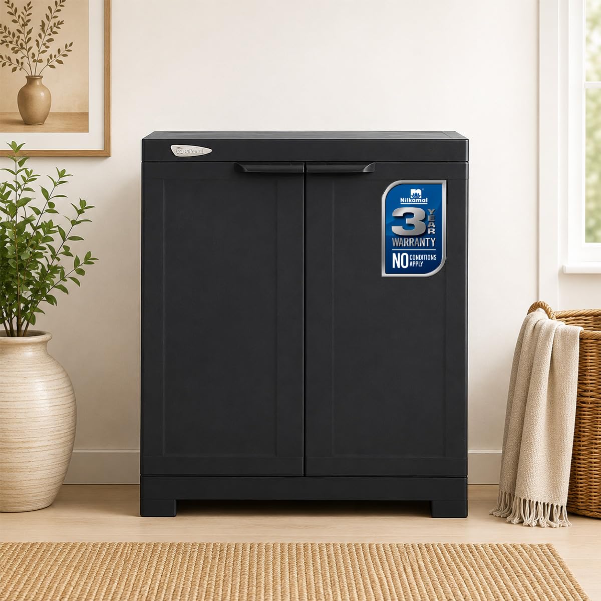 Nilkamal Freedom Small (FMS) Compact Plastic Mini Storage Cabinet|3-Year Warranty|2 Doors Cupboard|Multipurpose Storage Suitable for Kids Room and Home| Charcoal Grey