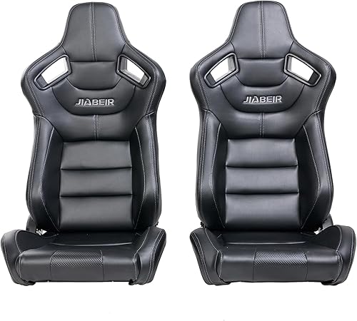 Miniatura 2 de 2 asientos universales ajustables de carreras con deslizadores dobles, asientos de cubo reclinables, 1 par de asientos deportivos para vehículos