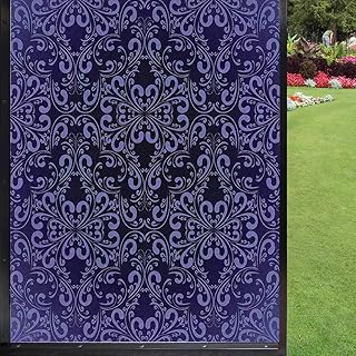 Vintage Window Film Frosted Glass Film, Floral Timeless Renaissance Themed Romantic and Royal Victorian Pattern no Glue Privacy Removable, Lavender Dark Purple 24 x 36 , 24x36 inch