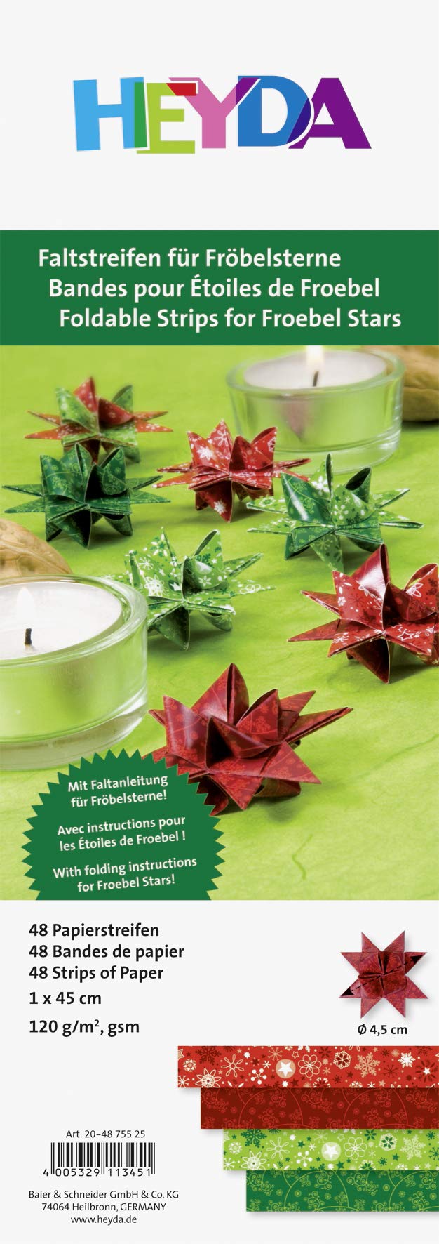 Heyda 204875525 Folding Strips Set for Froebel Stars 1 x 45 cm 4 Assorted Designs Green