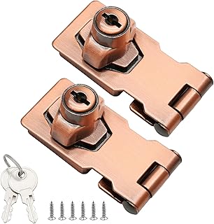 Bonsicoky 2Pcs Keyed Hasp Locks, 2.5 Inch Zinc Alloy Twist Knob Keyed Locking Hasp, Cabinet Safety Hasp Latches for Small Doors, Cabinets, Desks (Red Bronze, Different Keys)