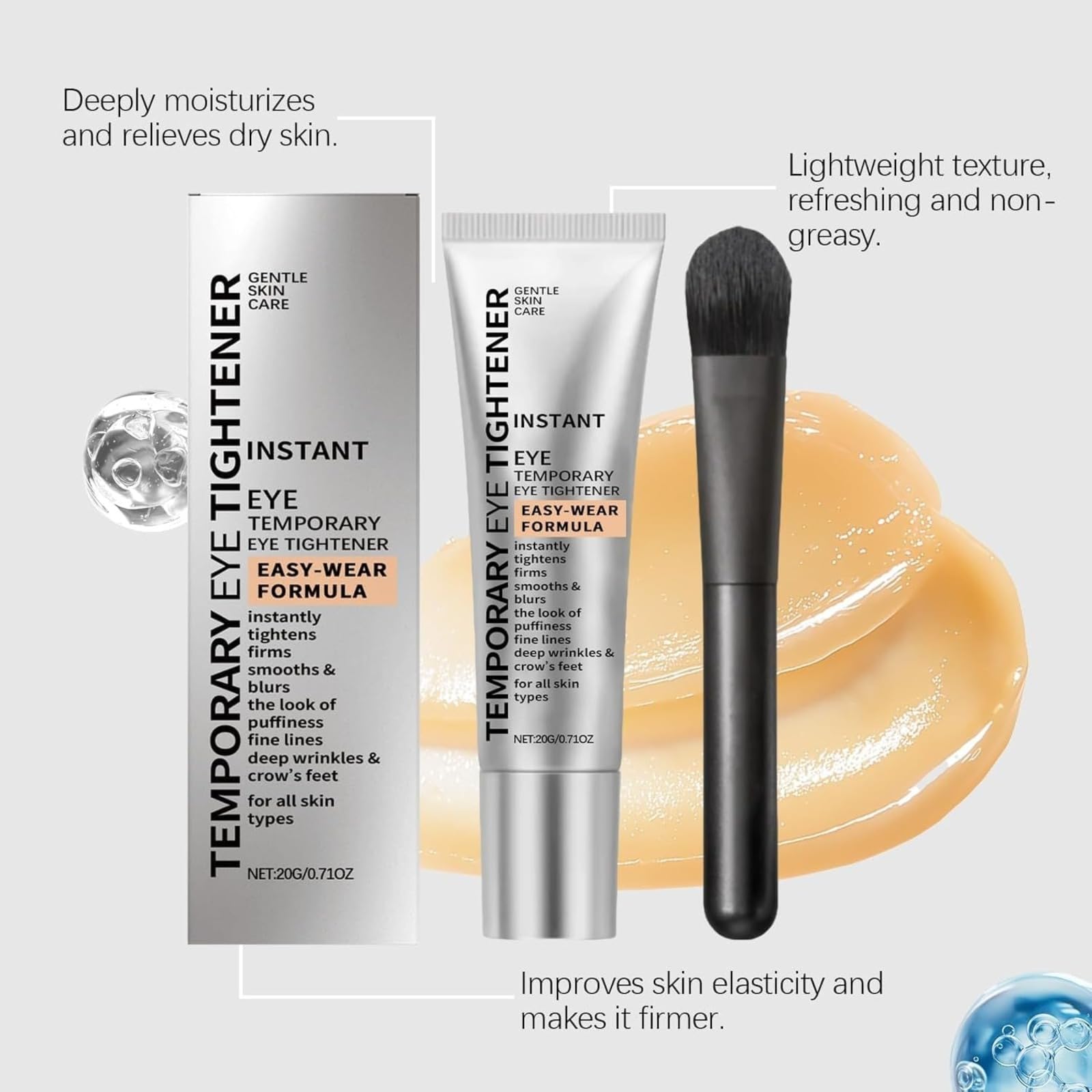 Perfection Eye Tightener, Crème Contour des Yeux – Effet Raffermissant Temporaire pour Poches et Rides, Lissage Instantané, Avec Pinceau Applicateur