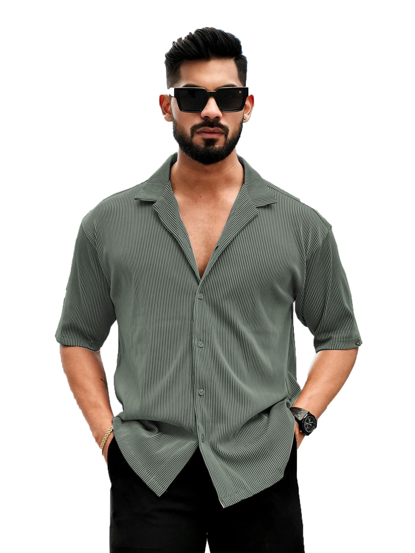 ClafoutisMen's Drop Shoulder Collar Neck Shirt