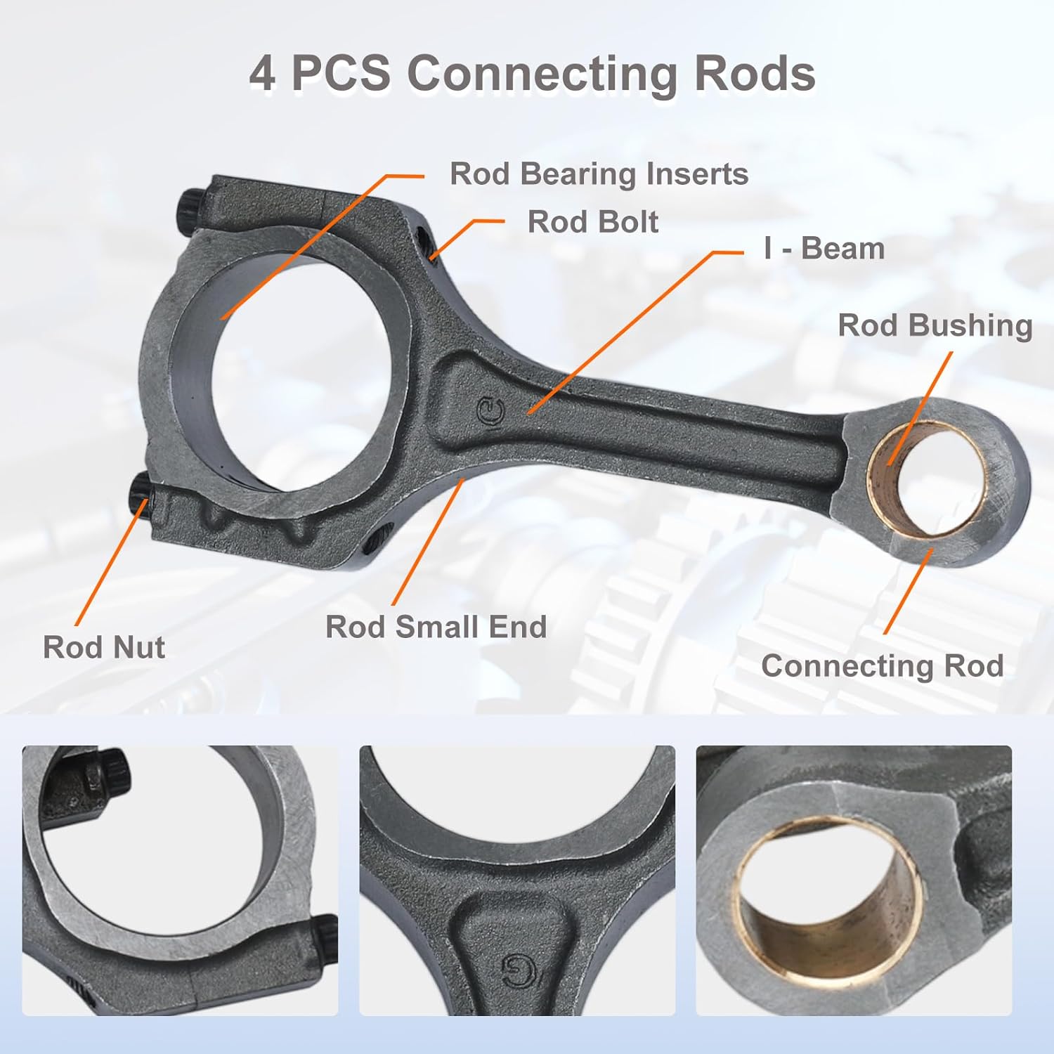 23040-2G200 23040-25200 Engine Piston Kit w/Connecting Rod Set Compatible With 2011-2019 Kia Optim Sorento Sportage Santa Fe Sonata Tucson, 2.4L