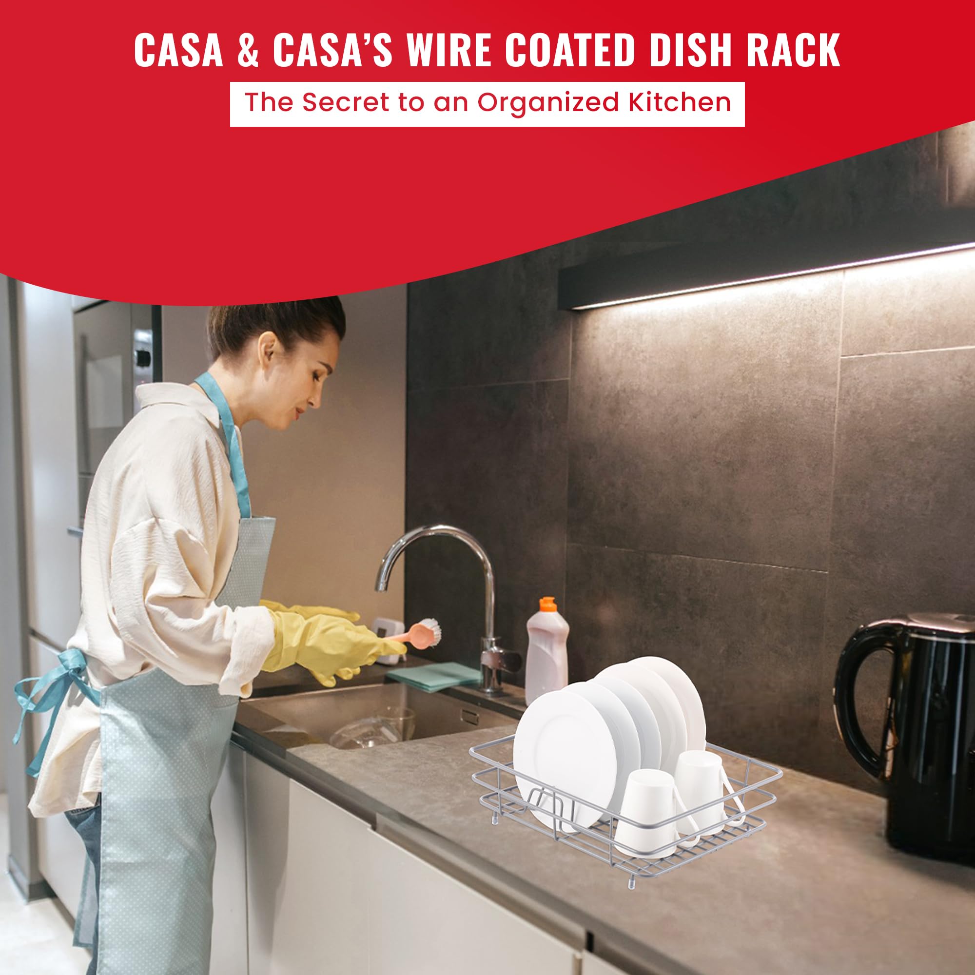Casa & Casa Escurridor para Platos con Revestimiento de Alambre, Grande, Color Gris (pequeño)