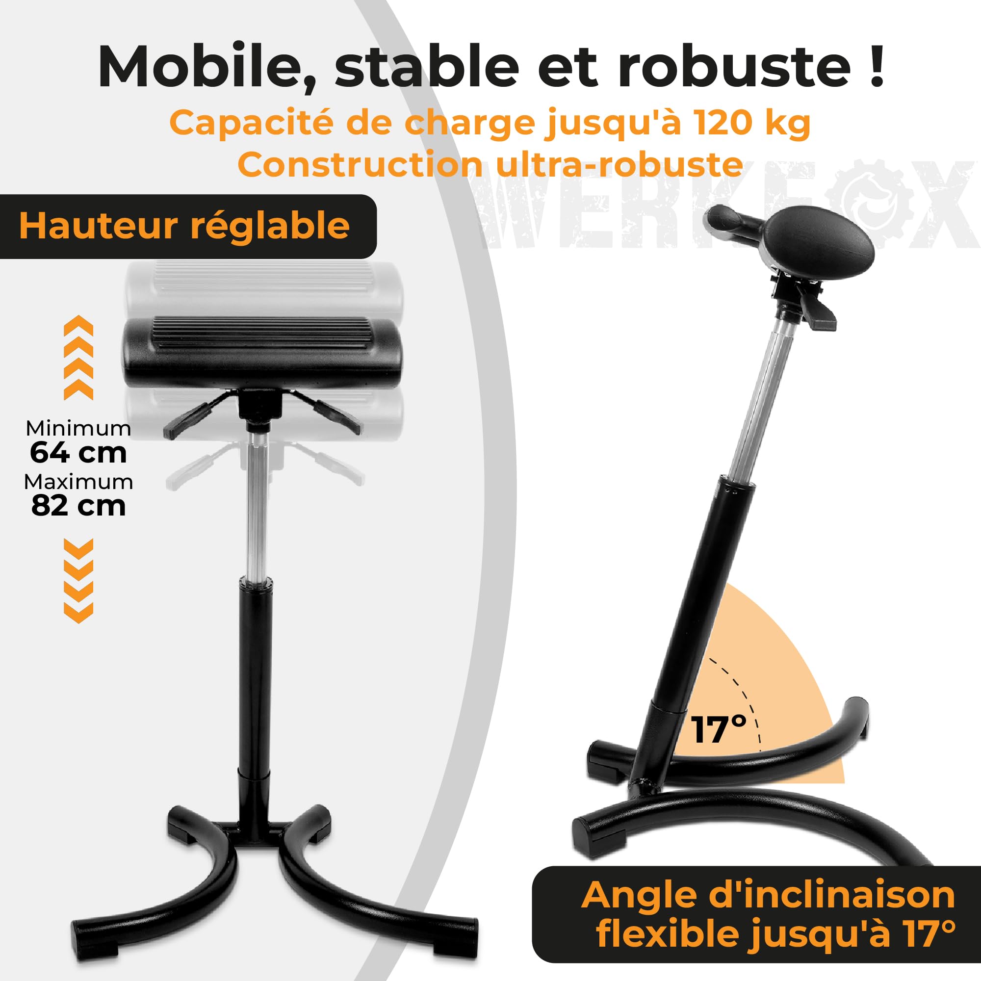 Tabouret Ergonomique Réglable en Hauteur - Confort Absolu pour Bureau et Atelier - Siège Assis Debout Dynamique et Robuste - Améliorez Votre Posture au Travail sans Effort - Noir