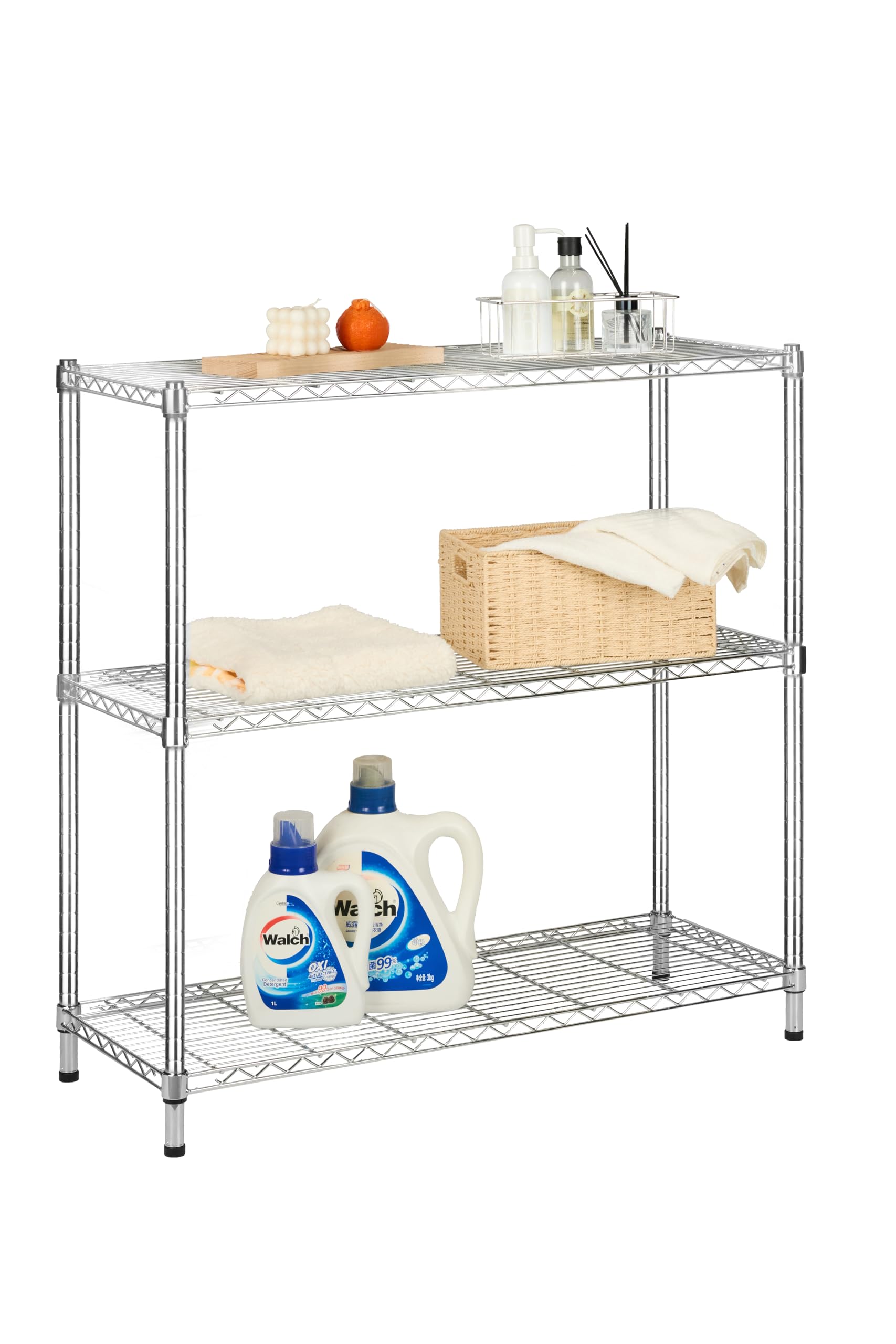 Floordirekt Küchenregal, Gitterregal, Metallregal | Tragkraft ca. 70kg je Boden Multifunktionales Aufbewahrungsregal, Badezimmerregal, Lagerregal, Kellerregal | Chrom (90x35x90cm | 3 Böden) Everest