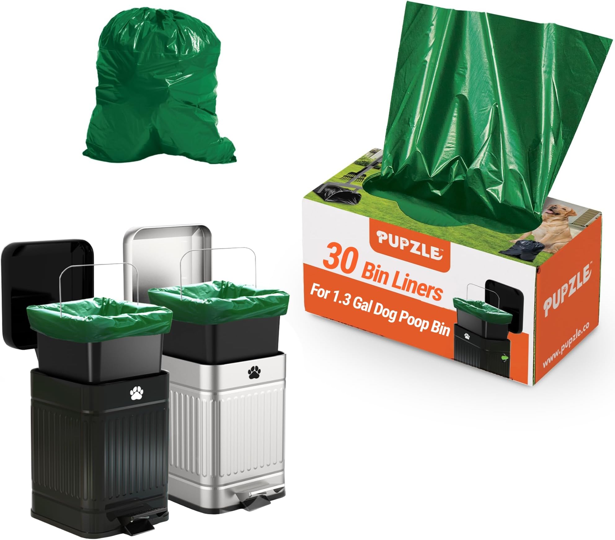 Pupzle Dog Poop Bin Liners Compatible with CEROELDA and Pupzle and AnimoGoods Dog Poop Bin, 1.3 Gal Trash Can Liners for Small Square Trash Can, Durable, Leakproof, 30 Count