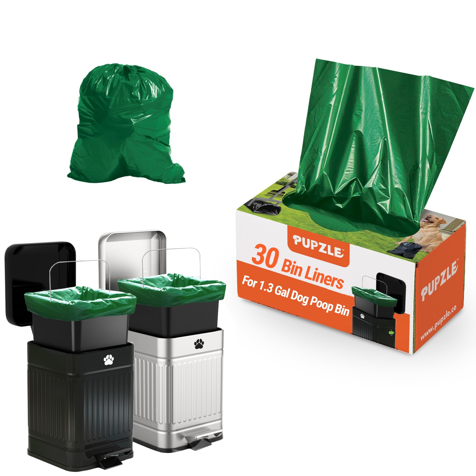 Pupzle Dog Poop Bin Liners Compatible with CEROELDA and Pupzle and AnimoGoods Dog Poop Bin, 1.3 Gal Trash Can Liners for Small Square Trash Can, Durable, Leakproof, 30 Count