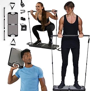 EVO Gym - Equipo portátil de entrenamiento de fuerza para gimnasio en casa, gimnasio en casa, gimnasio todo en uno, bandas de resistencia, base para barra de gimnasio y asas para viajes, gimnasio