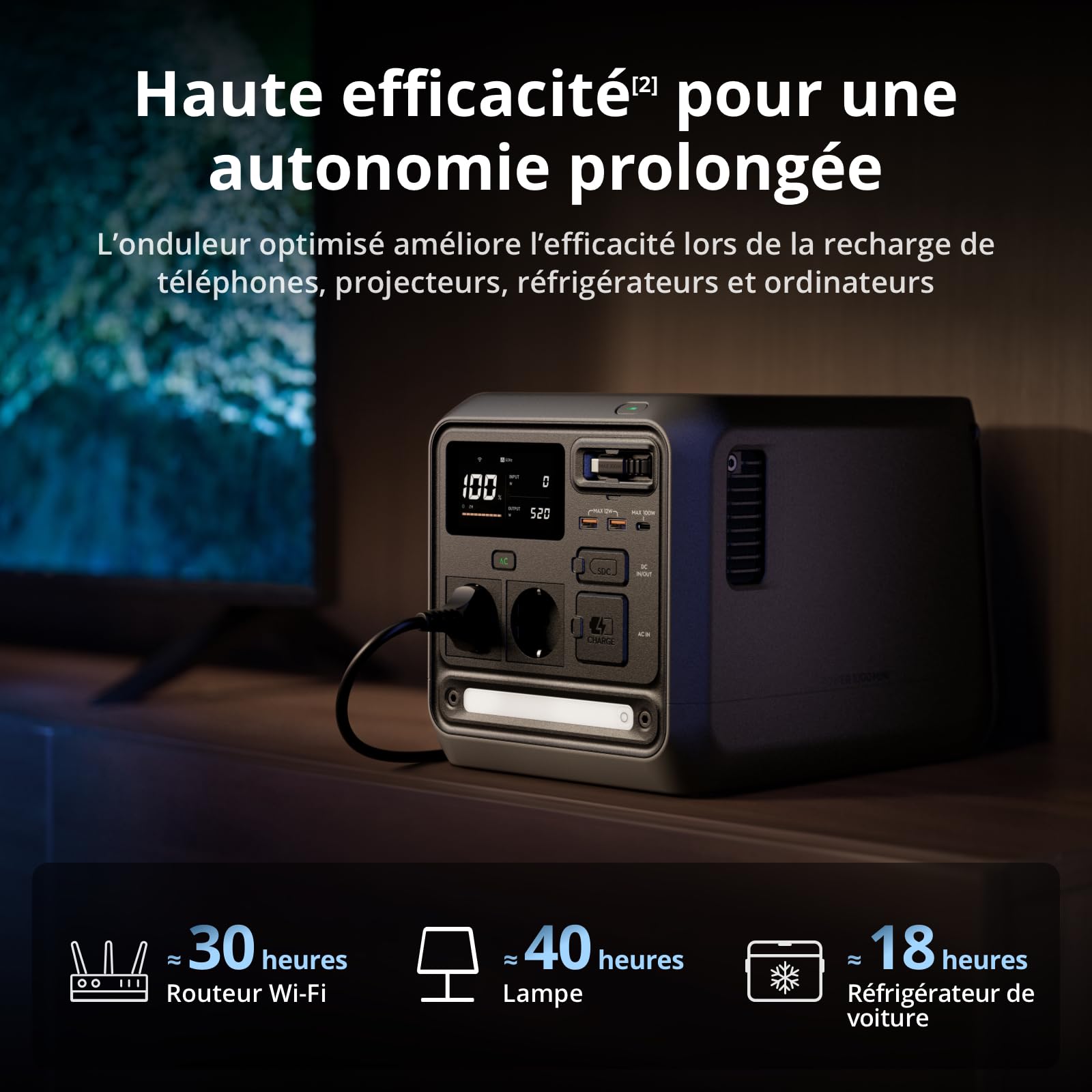Station électrique portable DJI Power 1000 Mini, batterie LFP de 1 008 Wh, format compact, sortie maximale de 1 000 W, alimentation automobile, câble SDC vers allume-cigare (12 V), camping, road trips