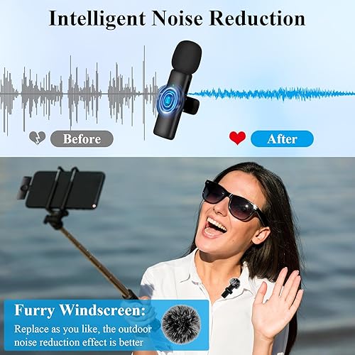 Miniatura 3 de Paquete de 2 micrófonos Lavalier inalámbricos profesionales para iPhone para iPad, calidad de sonido nítida con reducción de ruido, micrófono de