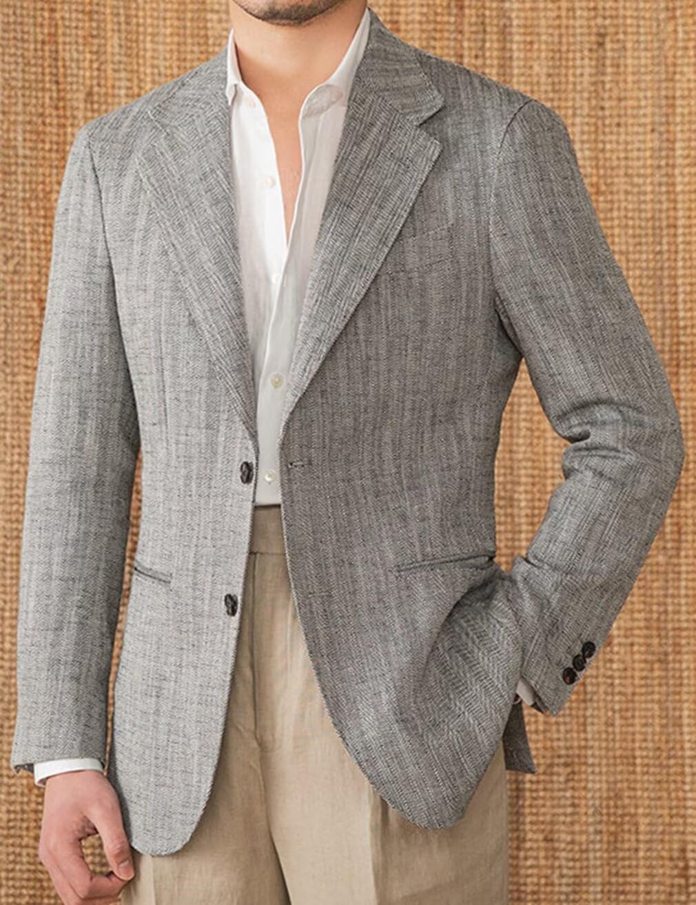 Mens Herringbone Pattern Blazer Lightweight Casual Sport Coat Spring Summer Wedding Business Dress Jacket