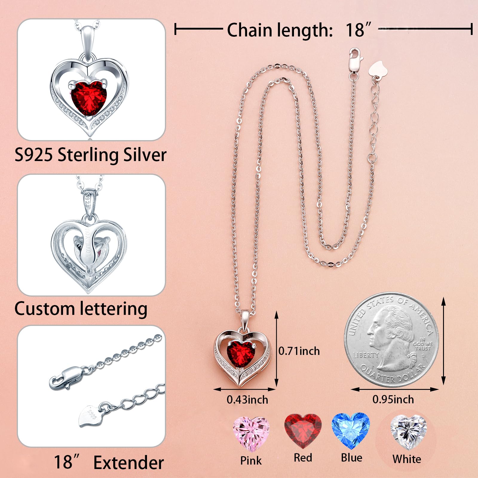 Cadena para mujer con forma de corazón, colgante de corazón, Navidad, día de la madre, regalo de San Valentín, aniversario, boda, cumpleaños, mujer, novia