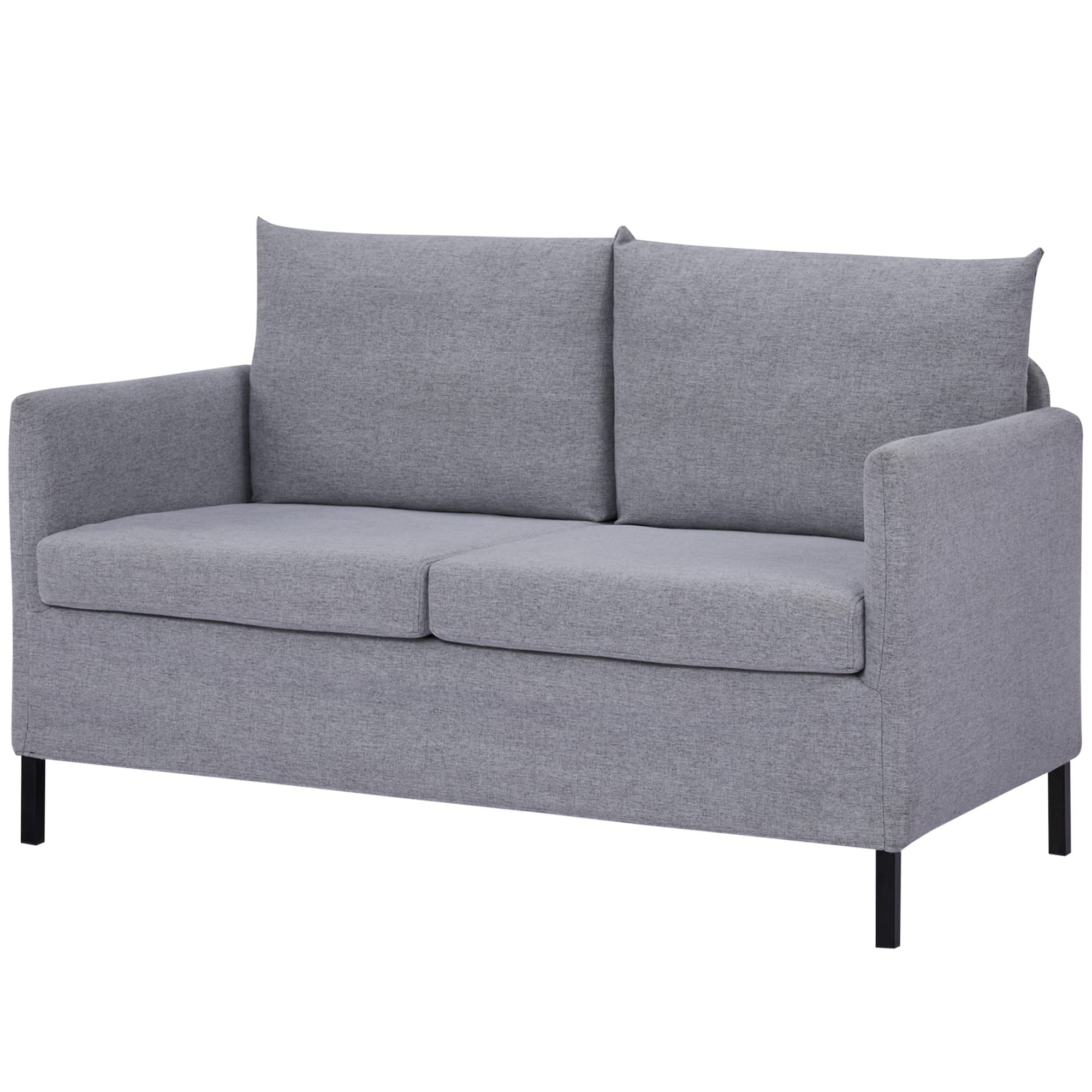 HOMCOM Sofá de 2 Plazas Tapizado en Lino Sintético Sillón Biplaza de Salón con Cojines Acolchados Desenfundables Reposabrazos y Patas de Acero 130x67x76,5 cm Gris