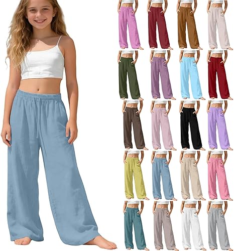 BFAFEN Girls Boys Sweatpants Baggy Wide Leg Elastic Waist Sweat Pants Casual Playing School Dance Pants with Pockets