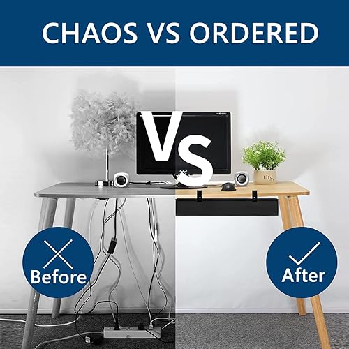 Miniatura 6 de Bandeja de organización de cables sin taladrar debajo del escritorio, 28 pulgadas de tela para organizador de cables, montaje en