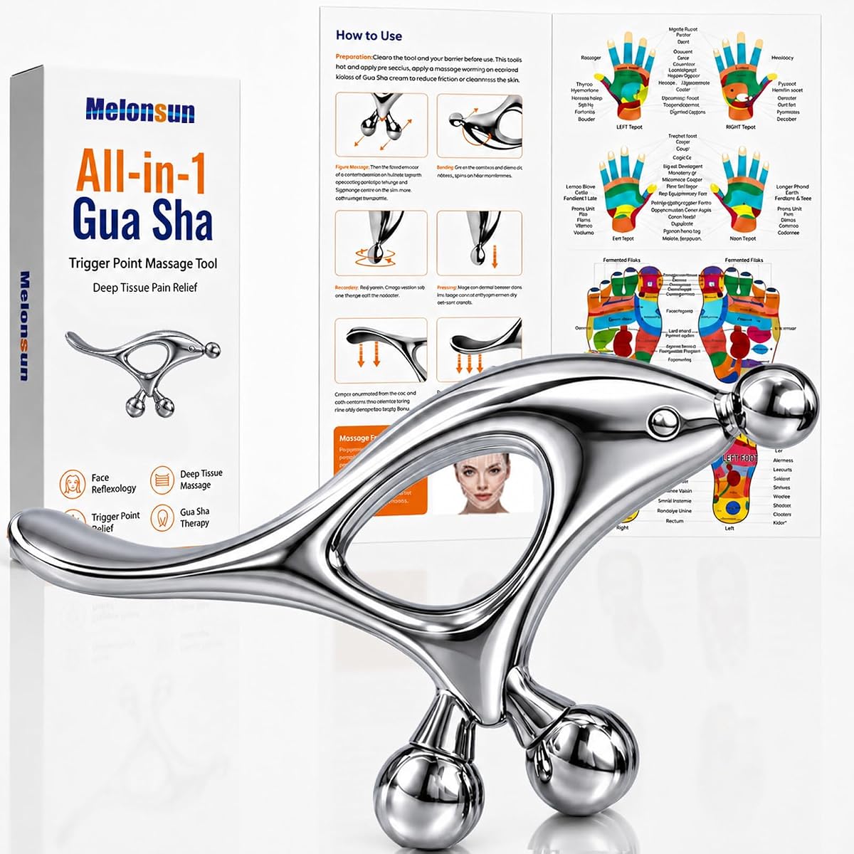 Melonsun Herramienta de masaje de punto gatillo para aliviar el dolor, tejido profundo y Gua Sha, herramienta de liberación de fascia elegible para HSA, herramienta de acupresión para raspador muscular elegible para TMJ, masaje de cuerpo completo y terapeutas