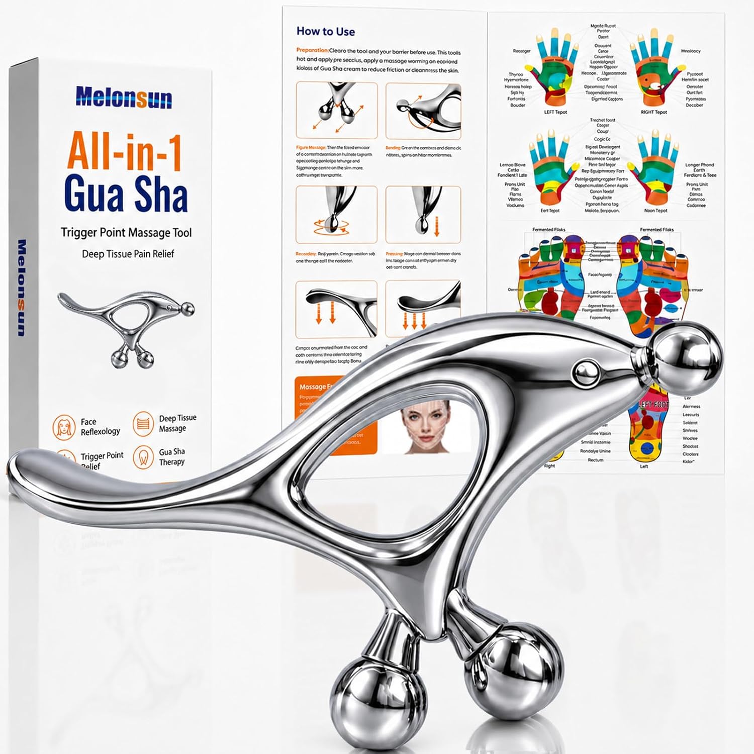 Melonsun Trigger Point Massage Tool for Pain Relief, Deep Tissue & Gua Sha, HSA Eligible Fascia Release Tool, FSA Eligible Muscle Scraper Acupressure Tool for TMJ, Full-Body Massage & Therapists