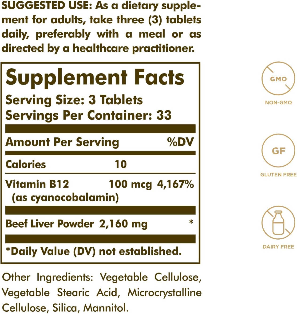 Solgar Desiccated Liver Tablets, 100 Count