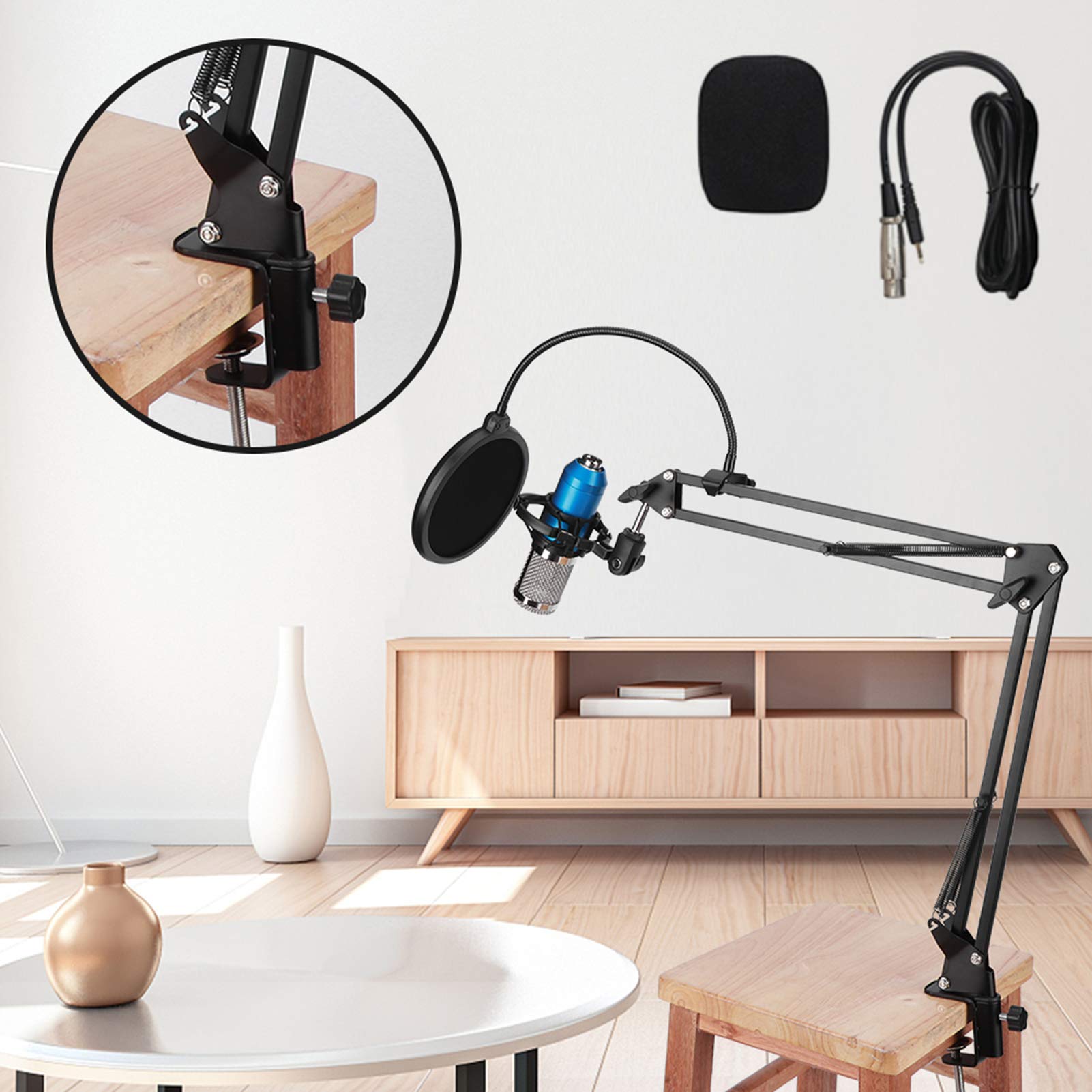 Goshyda Kit de Micro USB pour Ordinateur avec Microphone Capacitif pour L'enregistrement de Chansons en Direct, pour Téléphone Portable, Ordinateur