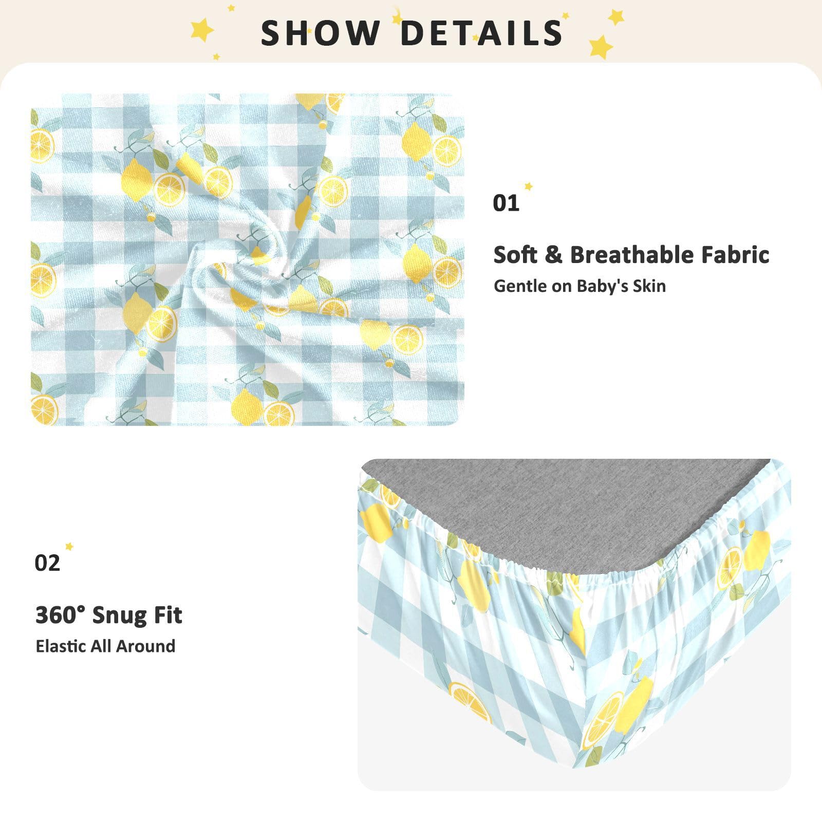Drap-housse pour berceau de bébé blanc citron doux pour tout-petits garçons et filles, 71,1 x 132,1 cm