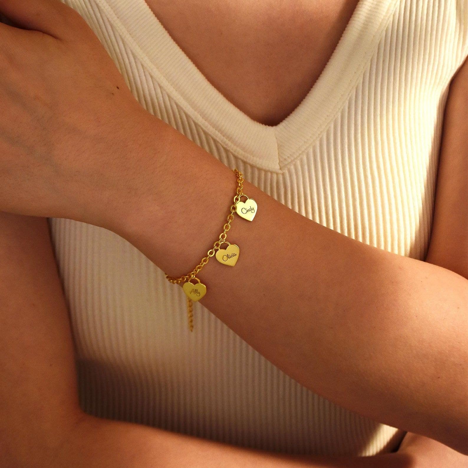 Su misura bracciale con cuore, multiplo nome inciso iniziali speciale Dates commemorativo per lei