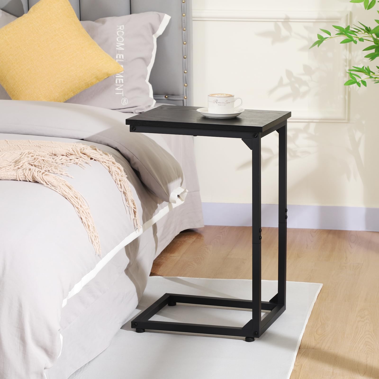 AMHANCIBLE Beistelltisch 2er Set, Couchtisch C Form, Wohnzimmertisch mit Metallgestell, mobiler Kaffeetisch, Sofatisch für Kaffee und Laptop, Beistelltisch Couch für Schlafzimmer, Wohnzimmer, Schwarz