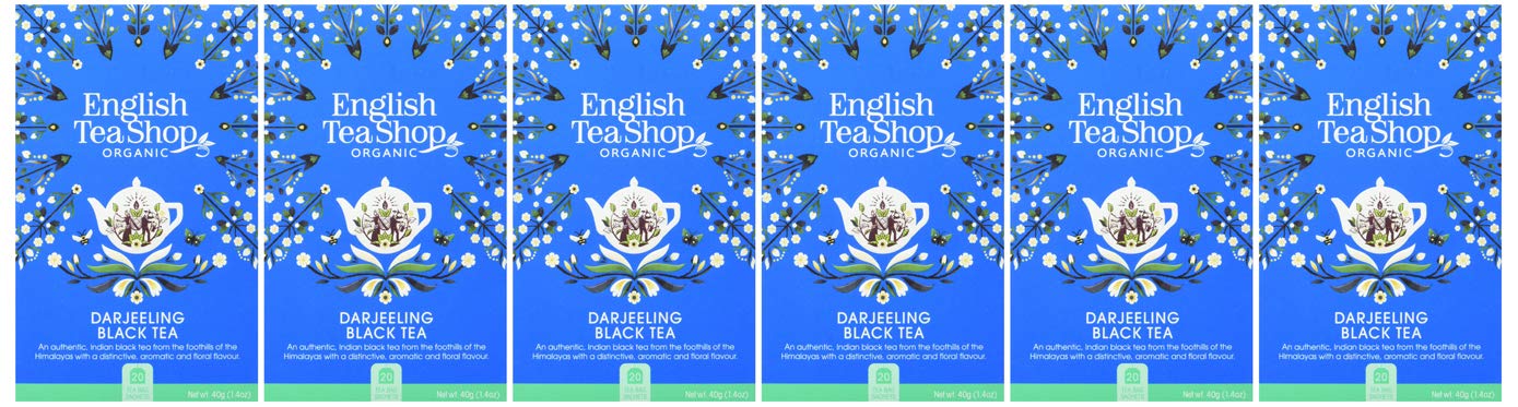 English Tea Shop English Tea Shop Organic Darjeeling Black Tea - 20 Tea Bag Sachets, 40 Gram 20 Count (Pack of 6)