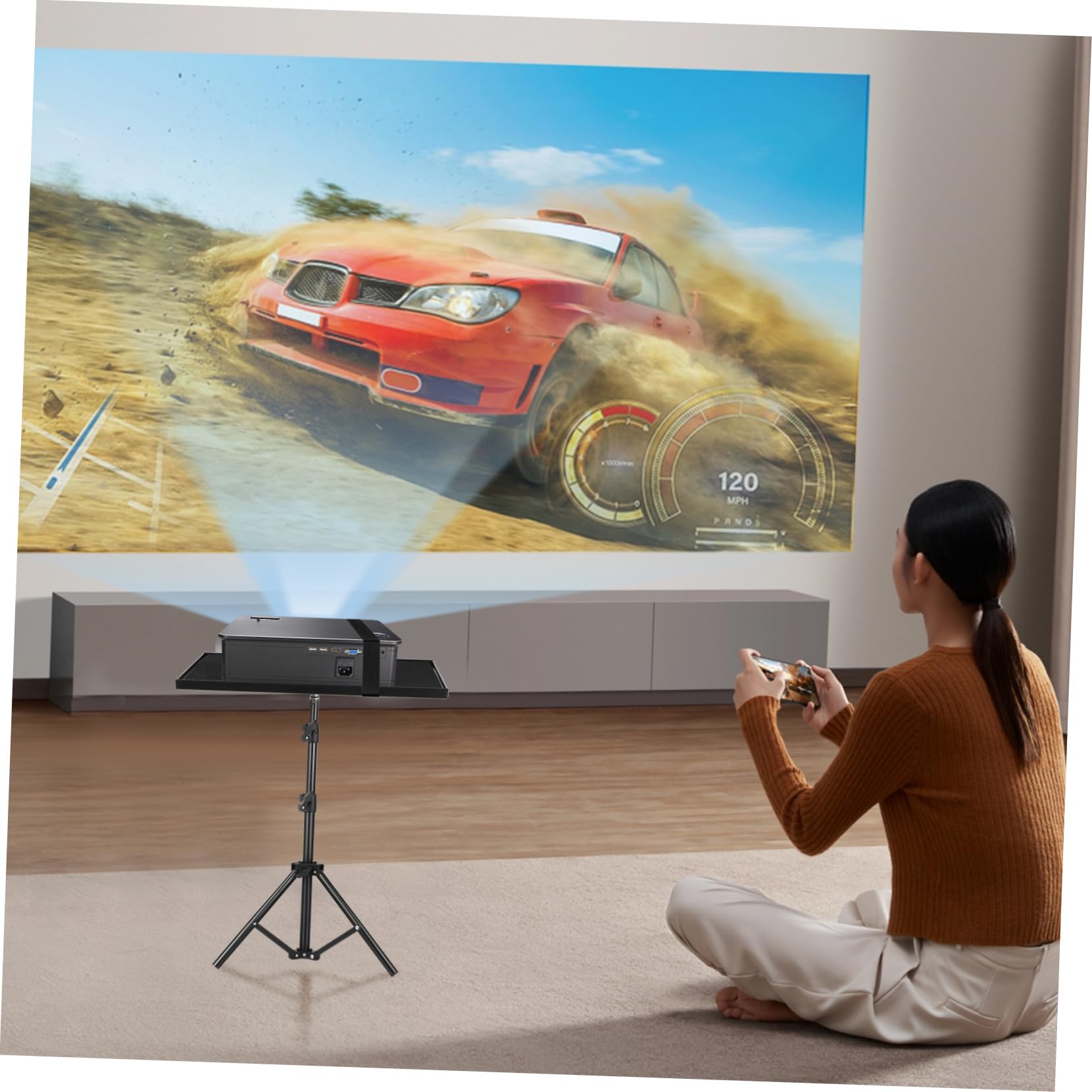 NUOBESTY Supporto per Proiettore Vassoio Regolabile in Metallo e Plastica, Altezza Massima 120 Cm, Leggero e Portatile per Sala Spettacoli, Streaming e Casa
