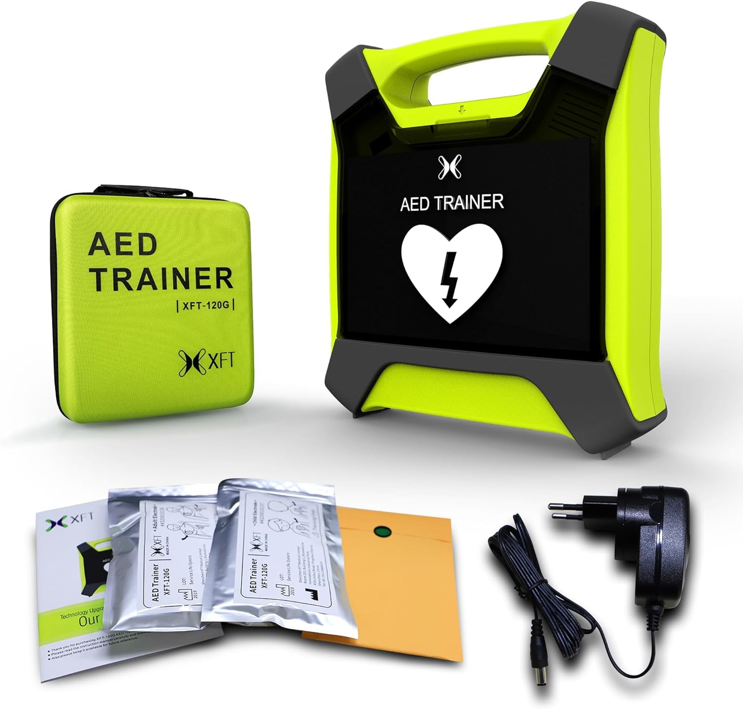 Desfibrilador de Entrenamiento o Trainer con Pantalla, Voz en Español Polaco Francés Inglés, Enseñanza de RCP, 10 Escenarios, Desfibrilador Formacion para Curso de SVB y DEA (XFT 120G)
