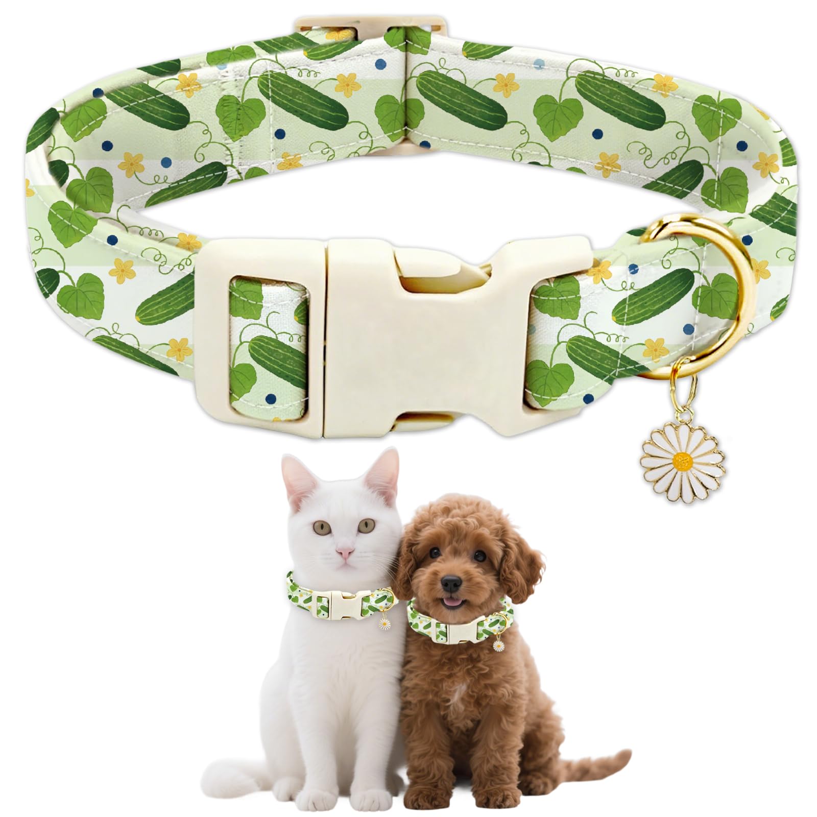 GLOBLELAND Cucumber Dog Collar Vegetable Pet Collars Adjustable Soft Cute Dog Collar with Quick Release Buckle for Small Dogs Puppy Walking Running