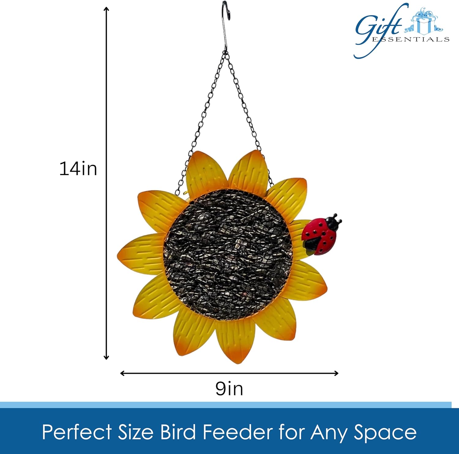 Gift Essentials Gift Essentials Sunflower with Ladybug Metal Mesh Sunflower Seed Feeder, Metal Hanging Wild Bird Feeder