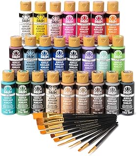 FolkArt 99445 24 Bottle Acrylic Craft Paint Set with 10 Pack of Brushes, 2oz, Colors May Vary