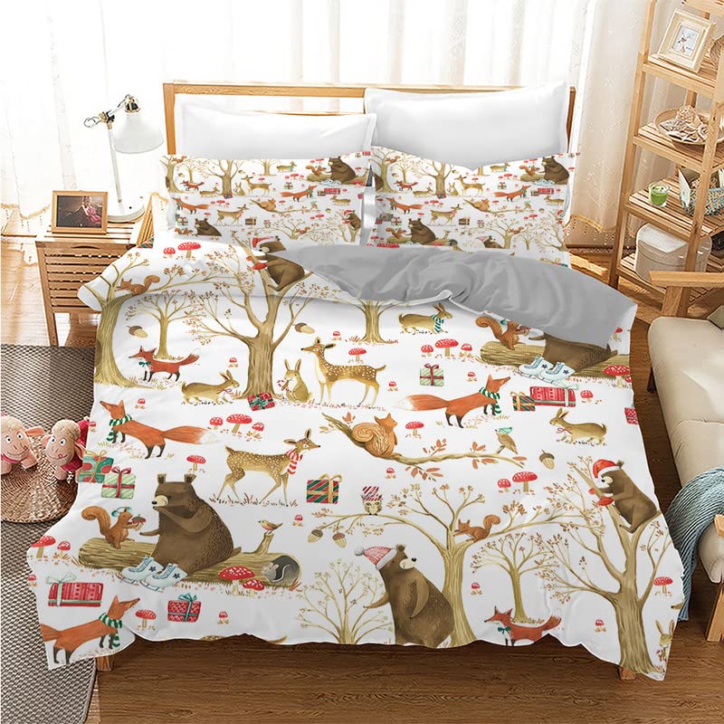 Housse de couette 240 x 260 animal de Noël microfibre avec fermeture éclair