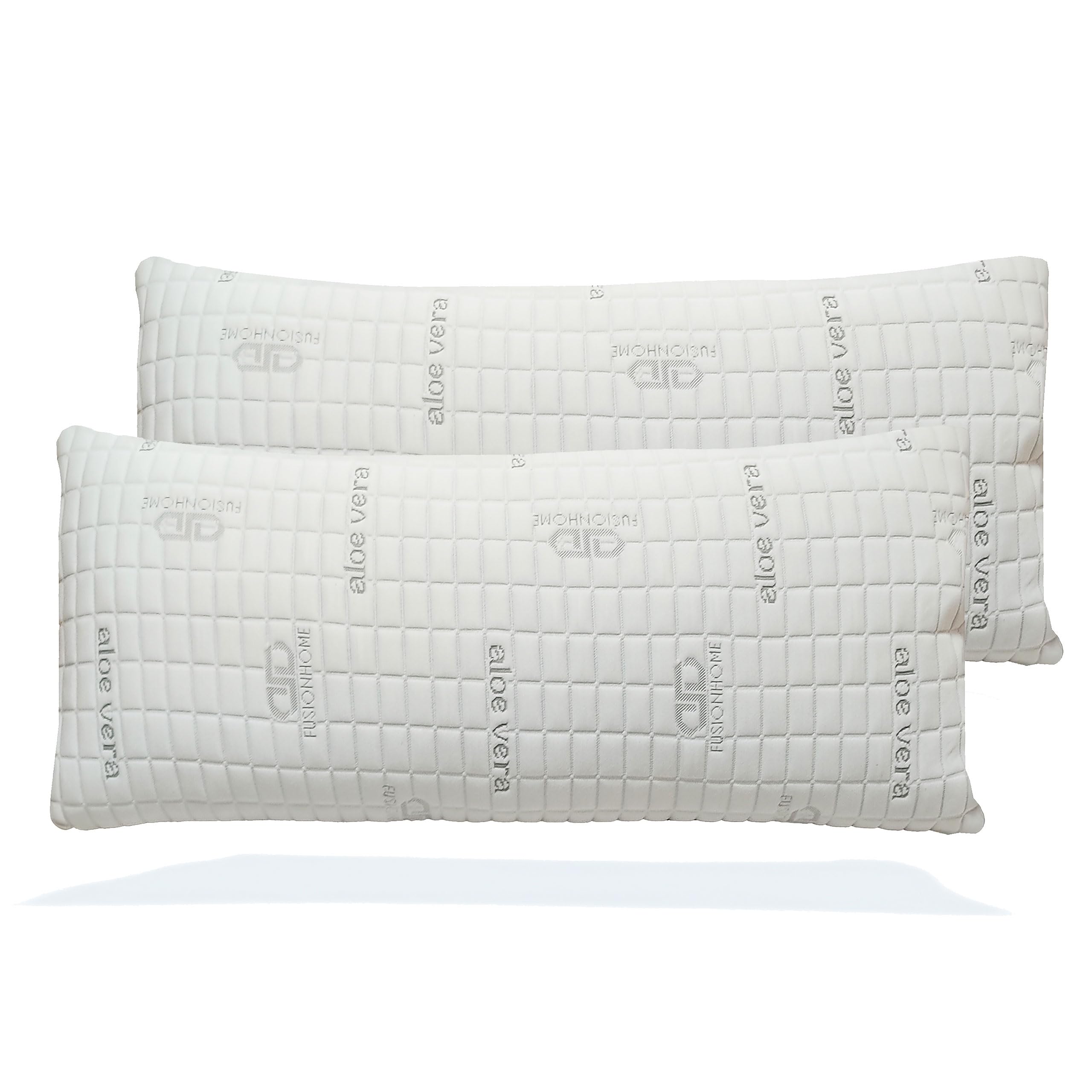 FUSIONHOME - Almohada Viscoelástica Aloe Vera Pack 2 Almohadas 75 cm - Tejido Strech Aloe Vera Transpirable, Relleno 100% Copos Viscoelásticos Termoregulable y Memory Foam - Firmeza Media-Alta