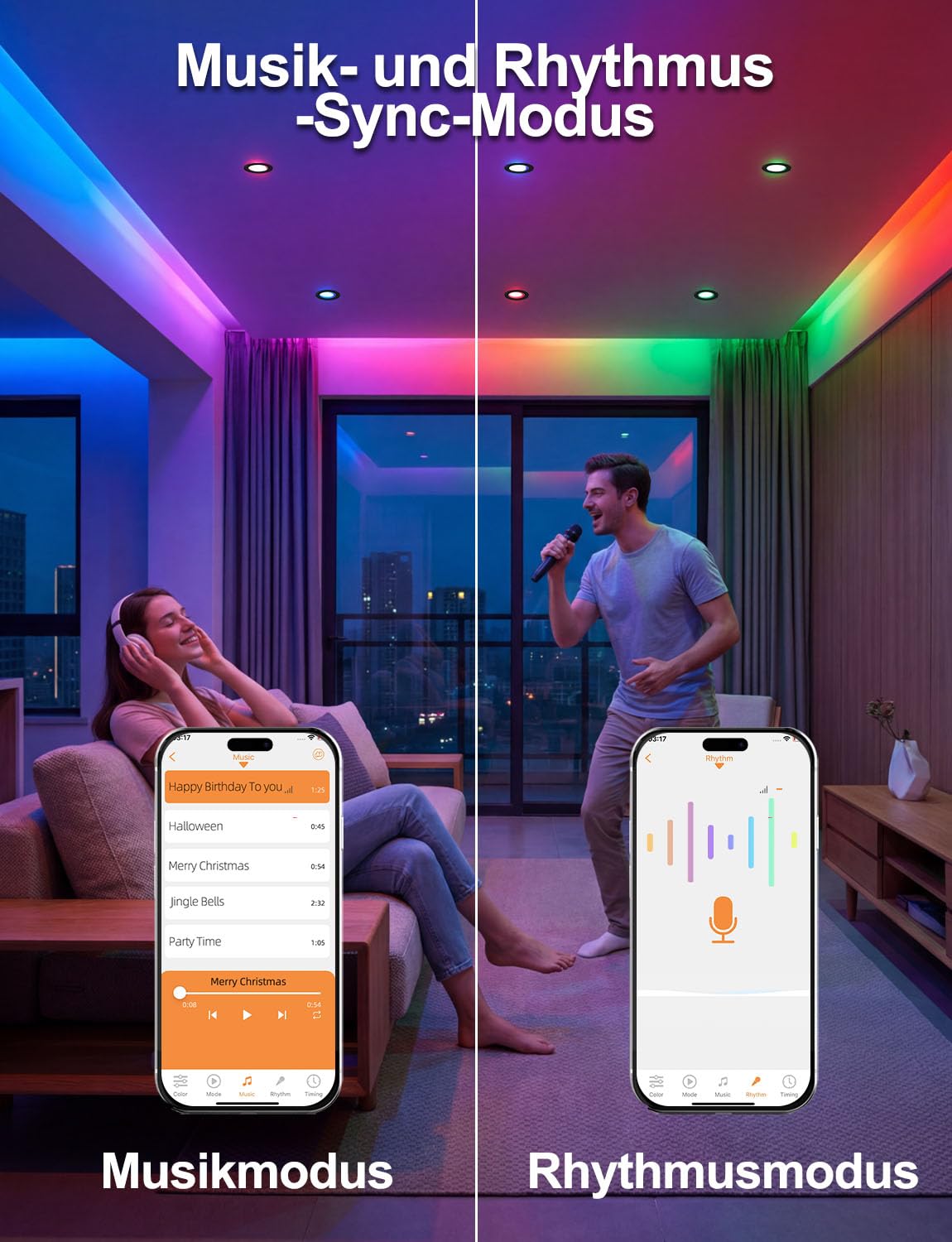 iLC LED Einbaustrahler 8W(ersetzt 60W), Ausschnitt 68-85mm, 16 Millionen Farben mit App-Steuerung, 800lm, 2700K-6000K+RGB, Bluetooth Rund Deckenspots IP44 für Wohnzimmer Schlafzimmer Küche (8er-Pack)