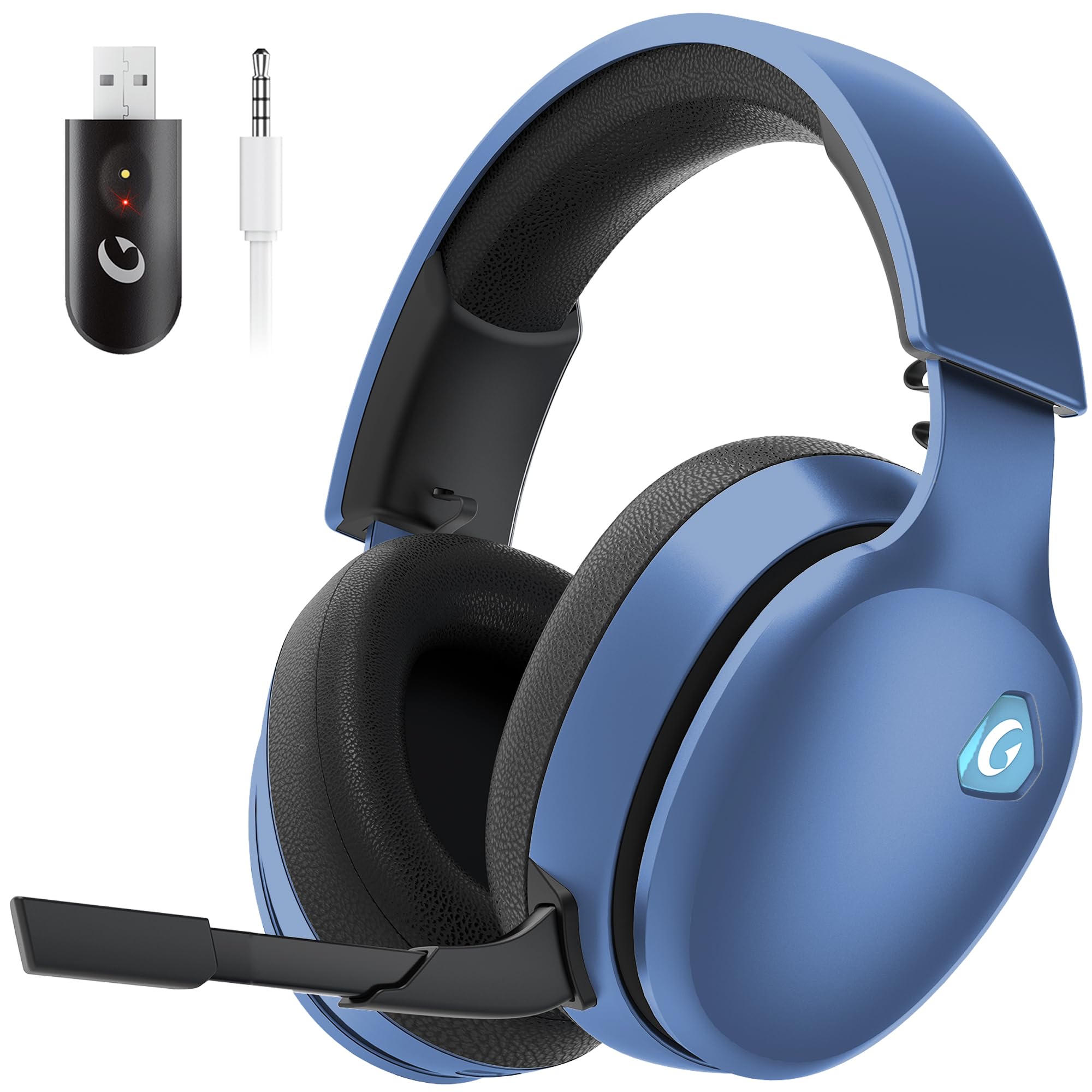 Gvyugke Wireless Gaming Headphones 2.4GHz USB for PS5, PS4, PC, Switch, Bluetooth 5.3 Gaming Headset with Detachable Microphone for Gamer, Surround Sound, ONLY 3.5mm Wired Jack for Xbox Series(Blue)