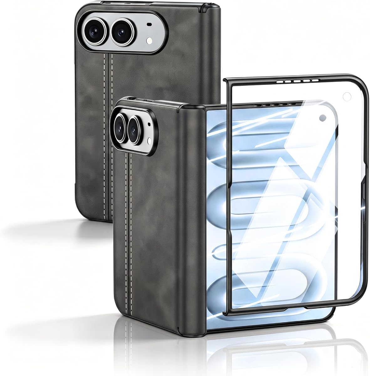 Leather Case for iPhone Duo with Hinges Protection，Black