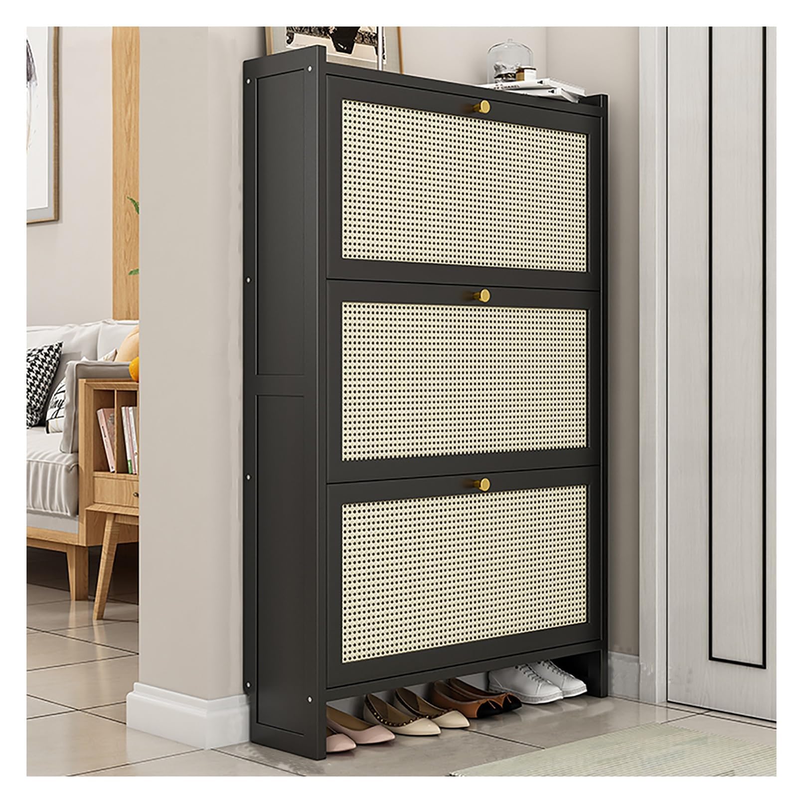 Aioneer Modern Entryway Wooden Shoe Cabinet - Standing Slim Shoe Rack With Doors For Hidden Storage In Hallway Space-Saving Design For Home Entryway Solutions,Black~ 3Tier 50Cm-Black~ 3tier-70cm