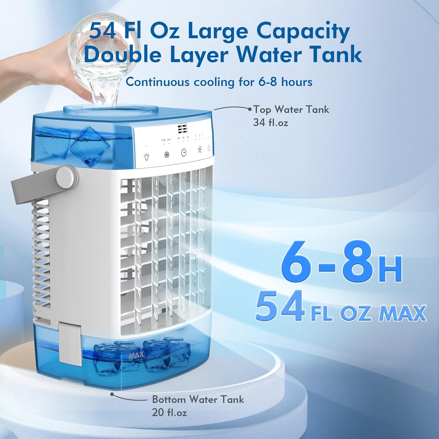 Portable Air Conditioners, 1600ml Portable AC Unit with Remote Control, Powerful 3 Speeds 7 Colors LED Evaporative Air Cooler with Timer, Personal Mini Air Conditioner Portable for Bedroom Room