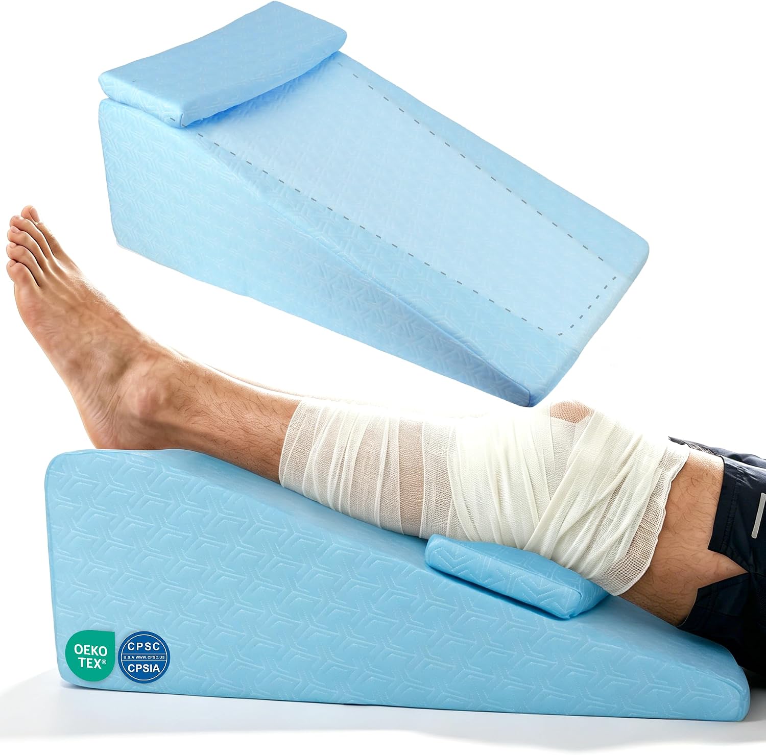 Knee Surgery Pillow Straight Leg for ACL Surgery, Ankle Injury, Swelling & Blood Circulation, Full Knee Replacement Wedge Pillow, High Density Foam Wedge for Elevating Double Leg with Removable Cover