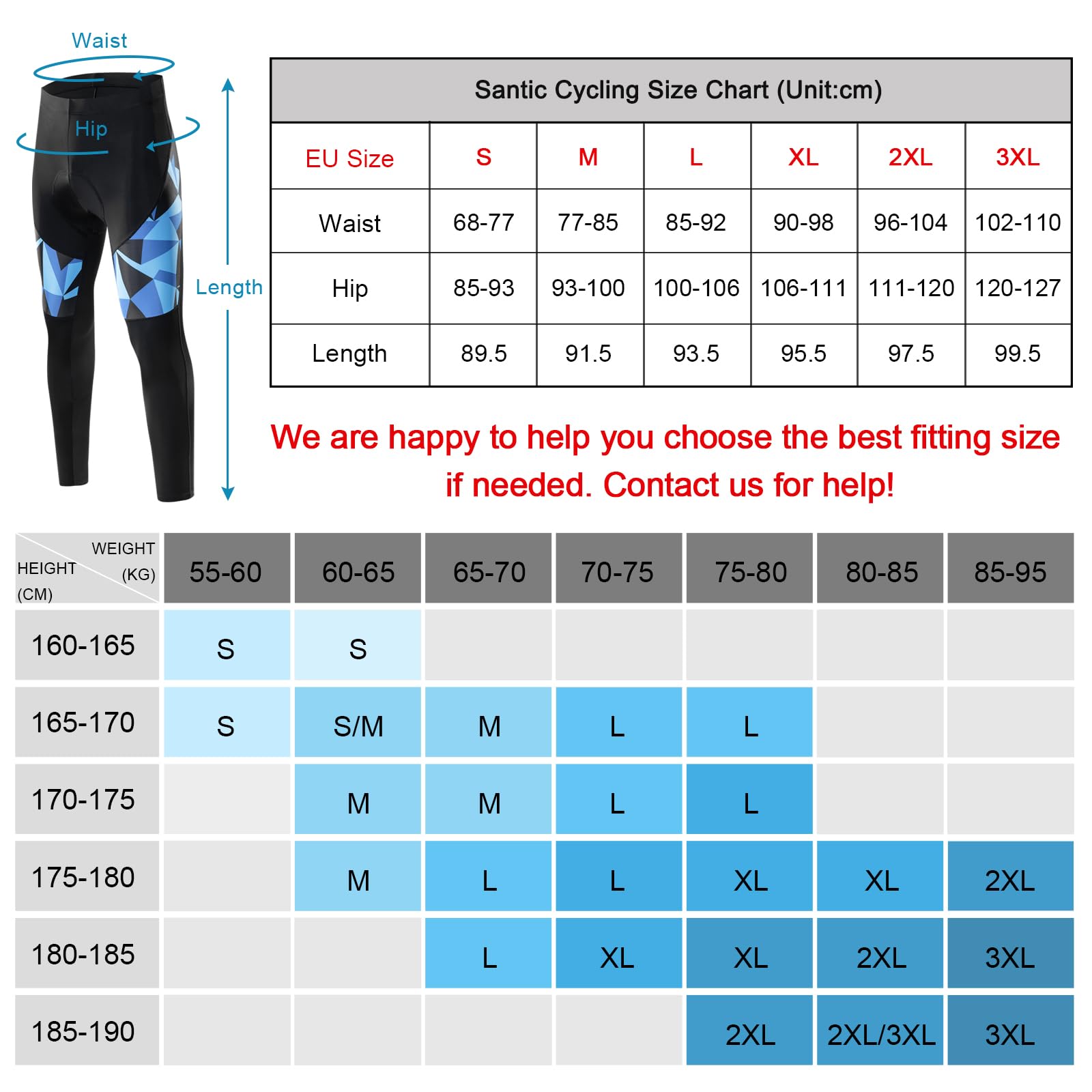 Santic Pantalon de Cyclisme Long rembourré pour Homme avec Rembourrage de l'assise