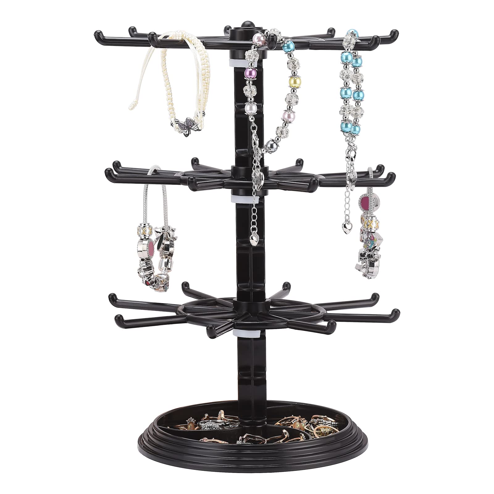 MISNODE Rotating Jewelry Display Holder, 3 Tier ABS Rotating Necklace Holder Rack 360-Degree Rotation Jewelry Tree Stand Space Save Jewelry Display Organizer for Necklaces Bracelets Earrings Rings