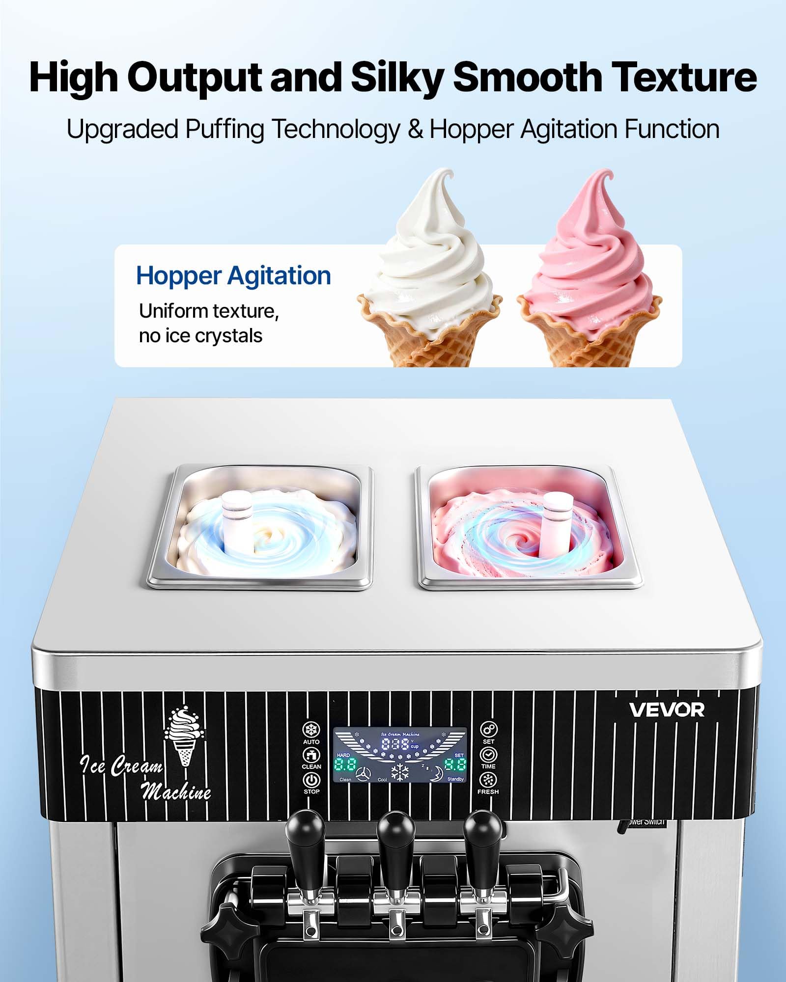 VEVOR Macchina per Gelato Soft Commerciale 2200 W da Banco Pruduzione 20-28 L/h, Macchina per Gelato Morbido Pre-Raffreddamento Autopulente Display LED Unità da Tavolo per Bar Ristorante Albergo Hotel