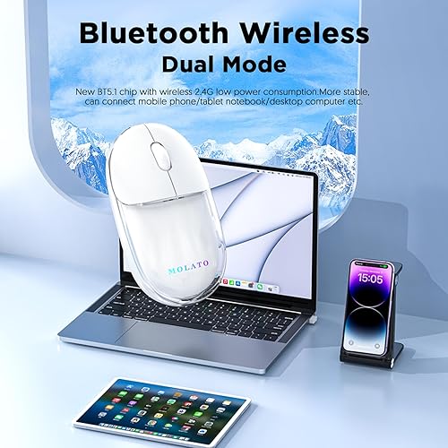 Miniatura 2 de Molato Ratón inalámbrico, 2.4 G sin ruido con receptor USB, ratones de computadora portátiles para PC, tableta, portátil, portátil con sistema