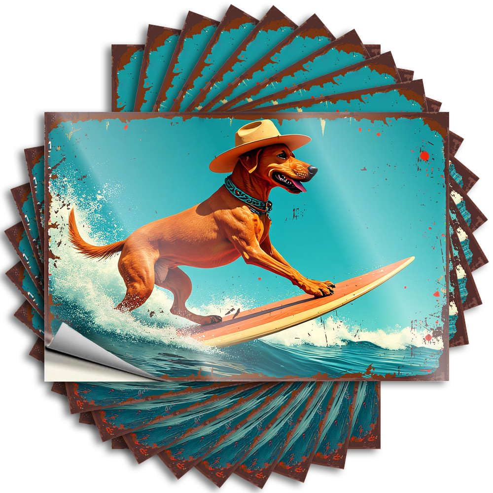 Lettering Sticker Bath Decor Custom Stickers, Hard Waterproof Surfing Dog with Hat On for Hydro Flask | Aesthetic Vinyl Decals for Science Holiday Gift(8X12CM)