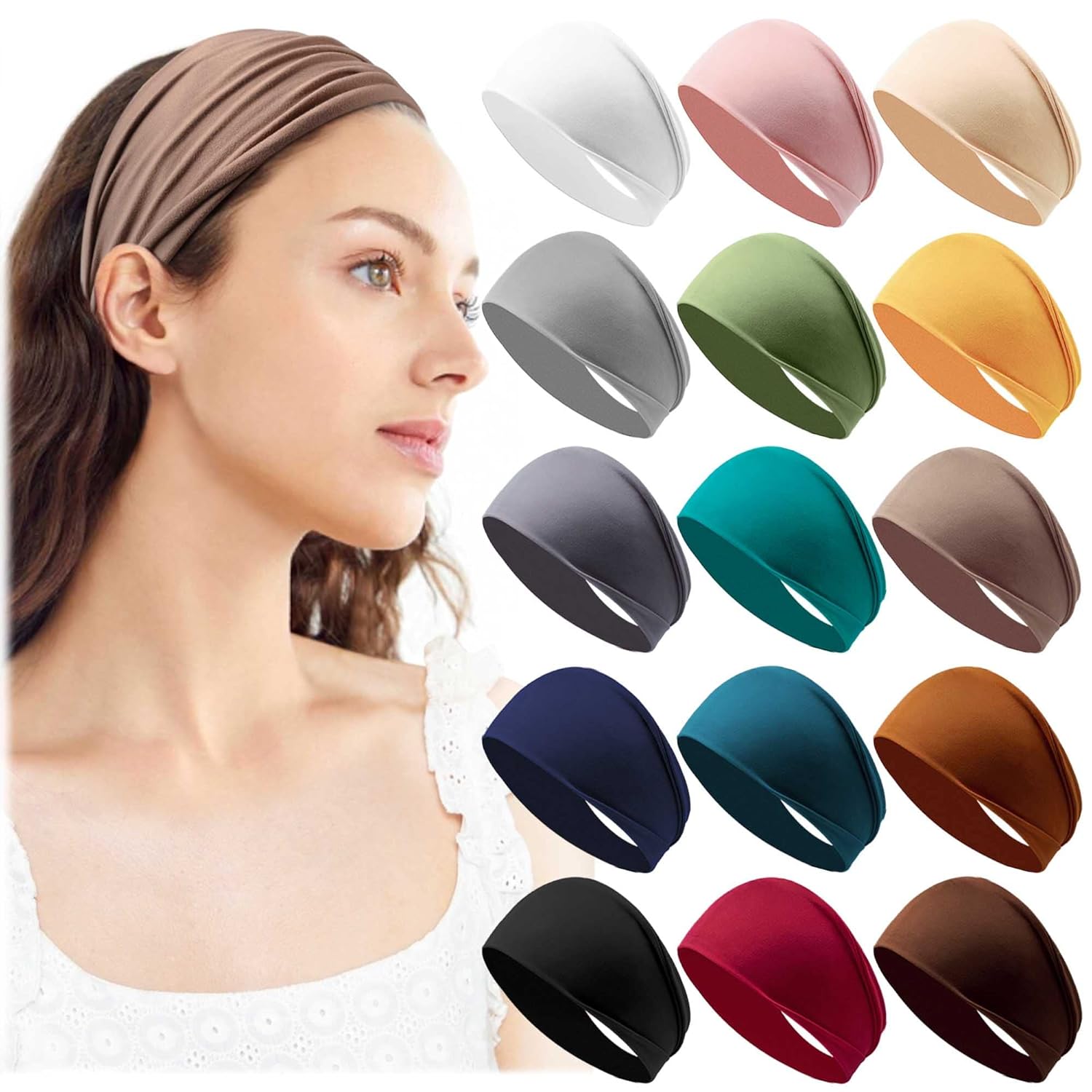 15 Pack Headbands for Women Elastic Hair Bands Workout Running Turban Headwrap Non Slip Sweat Yoga Hair Wrap for Girls : Beauty & Personal Care